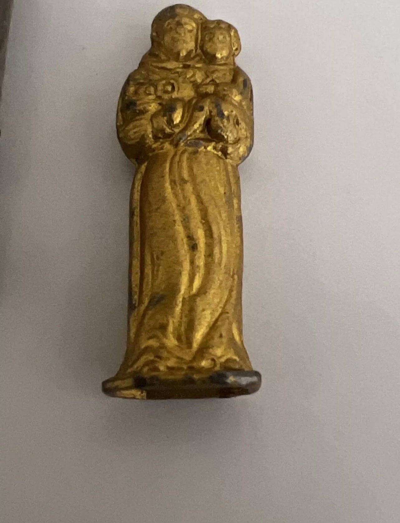 Catholic St Anthony pocket shrine brass 1 in tall vintage