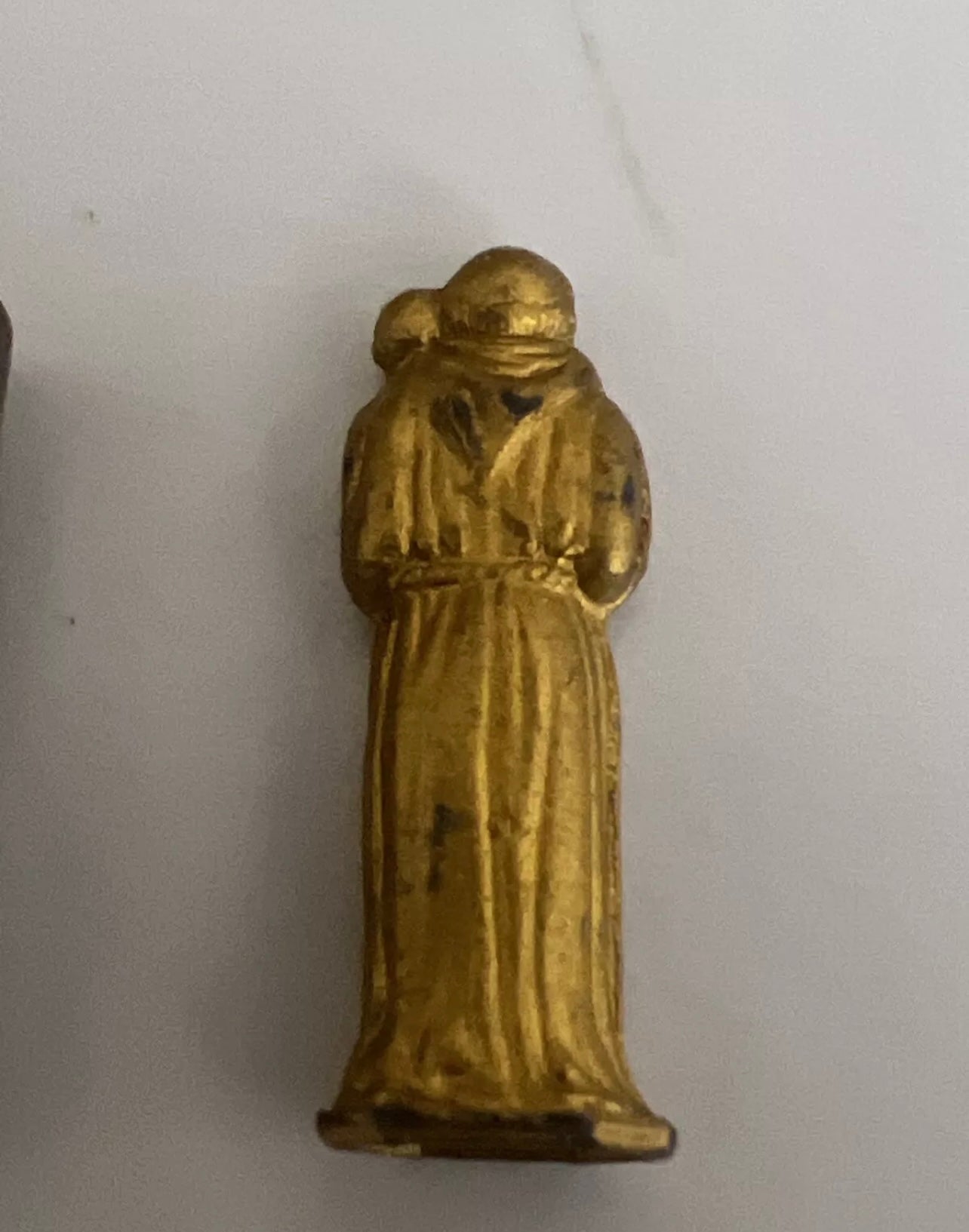 Catholic St Anthony pocket shrine brass 1 in tall vintage